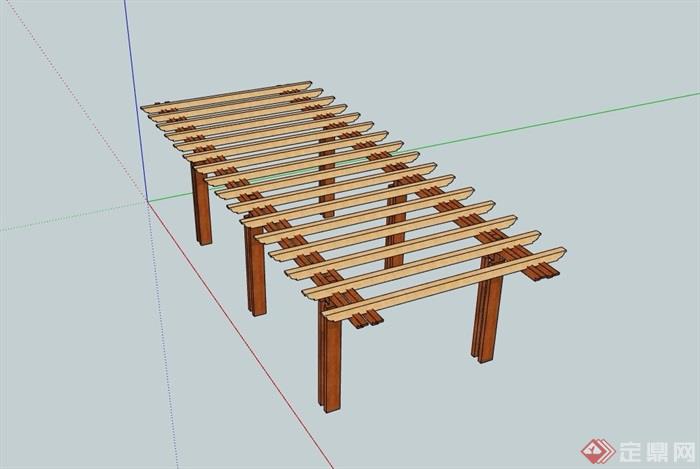 现代防腐木廊架设计su模型