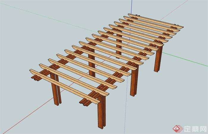 现代防腐木廊架设计su模型