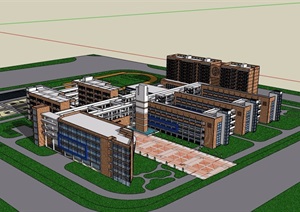 中心学校多层详细的教育建筑楼设计SU(草图大师)模型