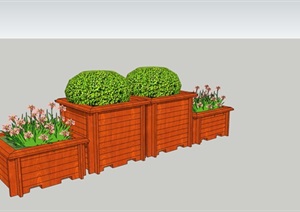 防腐木花盆花坛花池树池组合花箱025外观方案设计su模型[草图大师SU模型，原创]