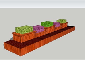 防腐木花盆花坛花池树池组合花箱028外观方案设计su模型[草图大师SU模型，原创]