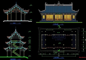 单层及多层两个不同的寺庙建筑cad方案