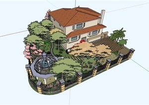 某美式风格别墅庭院花园SU(草图大师)模型