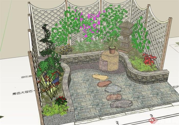 日式风格小型庭院花园su模型