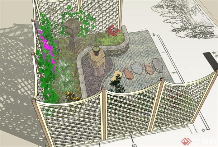 日式风格小型庭院花园su模型