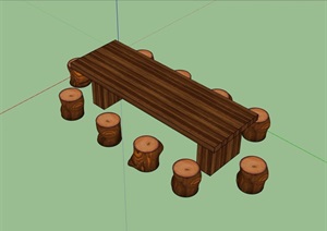 木质详细的桌凳设计SU(草图大师)模型