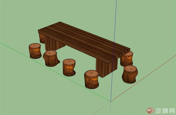 木质详细的桌凳设计su模型