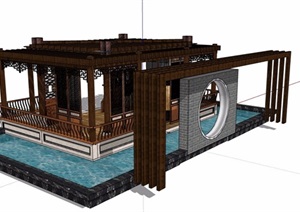新中式玻璃景观亭设计SU(草图大师)模型