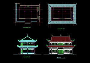 古典中式寺庙两层建筑设计cad方案