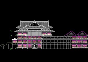 古建筑四层寺庙建筑设计cad方案图