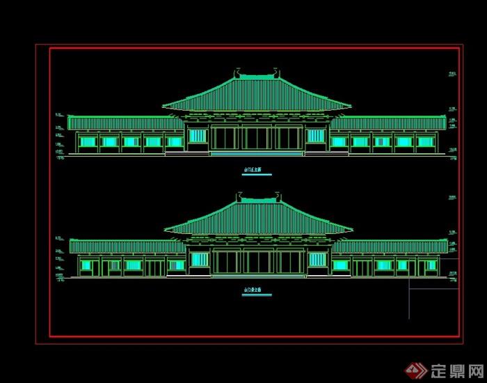 山門寺廟平立面cad施工圖