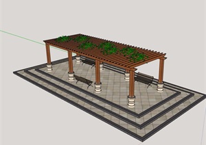 木质花架廊设计SU(草图大师)模型