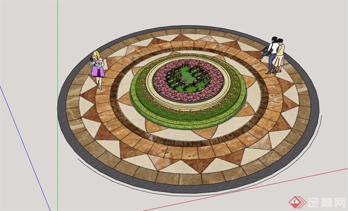 整体圆形花坛设计su模型