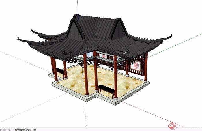 古典中式完整的翘脚凉亭su模型