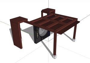 中式详细整体的木质廊架SU(草图大师)模型