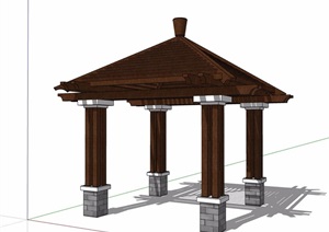 中式木桌廊架亭设计SU(草图大师)模型