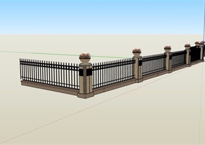 欧式风格铁艺栏杆围墙设计SU(草图大师)模型