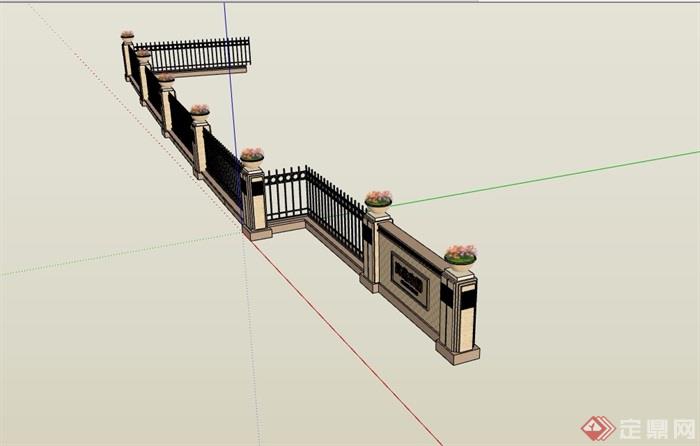 欧式风格铁艺栏杆围墙设计su模型