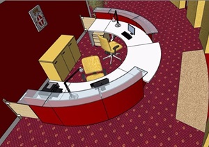 现代风格半圆形服务台大厅室内设计SU(草图大师)模型