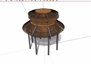 新中式防腐木质凉亭设计SU(草图大师)模型