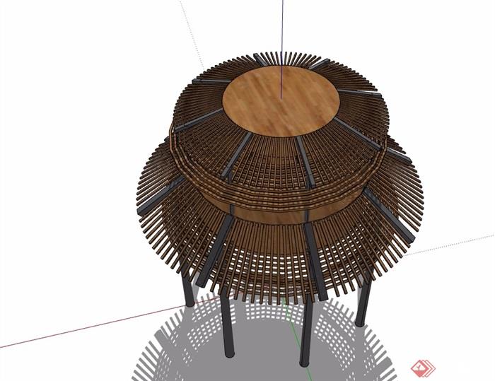 新中式防腐木质凉亭设计su模型