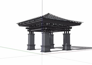 新中式玻璃详细亭子设计SU(草图大师)模型