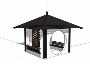 新中式完整的亭子设计SU(草图大师)模型