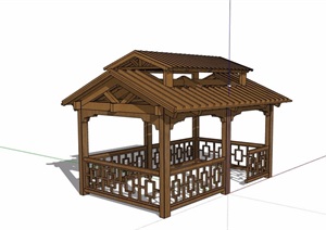 新中式全木质详细亭子设计SU(草图大师)模型