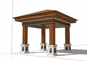 新中式详细的亭子SU(草图大师)模型