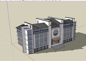 五层中式风格详细的办公楼设计SU(草图大师)模型