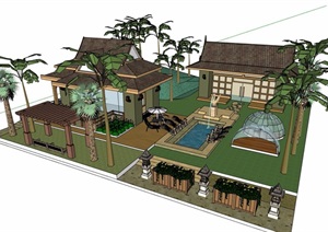东南亚风格别墅庭院花园模型