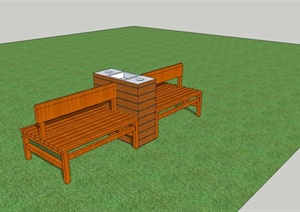 防腐木垃圾桶公园椅木椅户外家具11外观方案设计su模型[草图大师SU模型，原创]