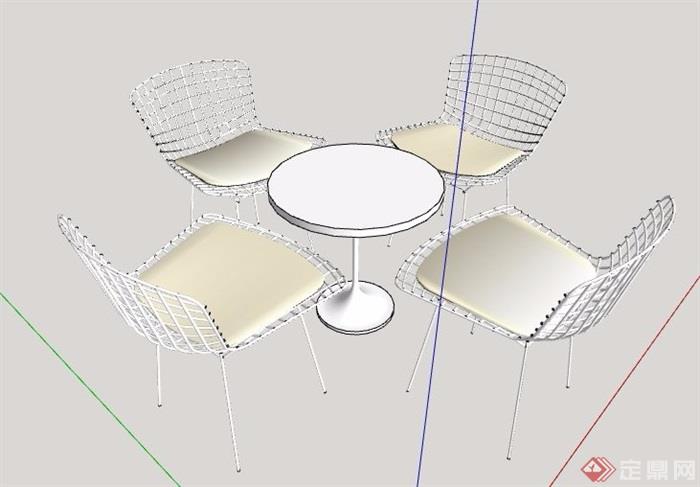 简约四人茶桌椅组合素材su模型