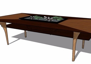 简约木制带水池桌子设计SU(草图大师)模型