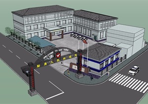 警察局详细多层建筑设计SU(草图大师)模型