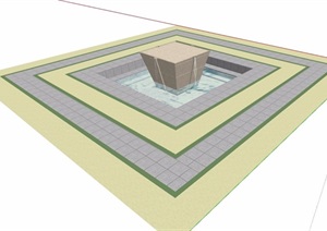 正方形水池水景SU(草图大师)模型