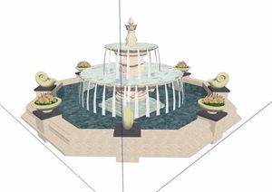 欧式风格喷泉水钵水景SU(草图大师)模型