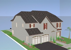 美式两层详细的住宅别墅SU(草图大师)模型