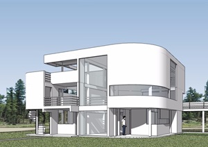 无材质贴图住宅三层别墅建筑设计SU(草图大师)模型