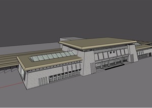 单层火车站建筑设计SU(草图大师)模型