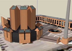 现代详细独特的造型教堂设计SU(草图大师)模型