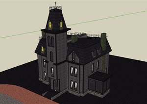 欧式两层文化教堂建筑设计SU(草图大师)模型