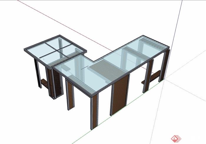 中式完整的玻璃廊架素材su模型