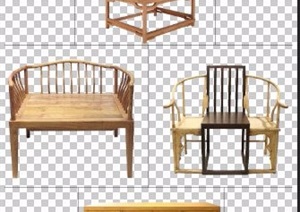 中式风格太师椅及边柜家具psd素材
