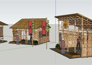 乡村特色茅草顶竹片墙板木屋设计