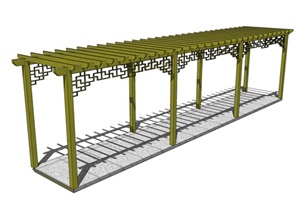 花架15木长廊廊架廊亭葡萄架su模型[草图大师SU模型]