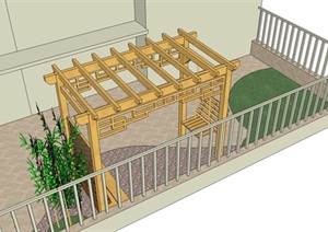 花架22木长廊廊架木廊亭葡萄架su模型[草图大师SU模型]
