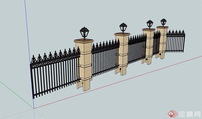 欧式铁艺栏杆围墙设计su模型