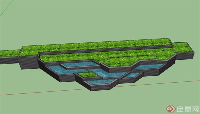台阶式水池素材设计su模型