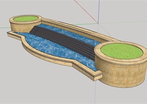 详细完整的台阶水景设计SU(草图大师)模型